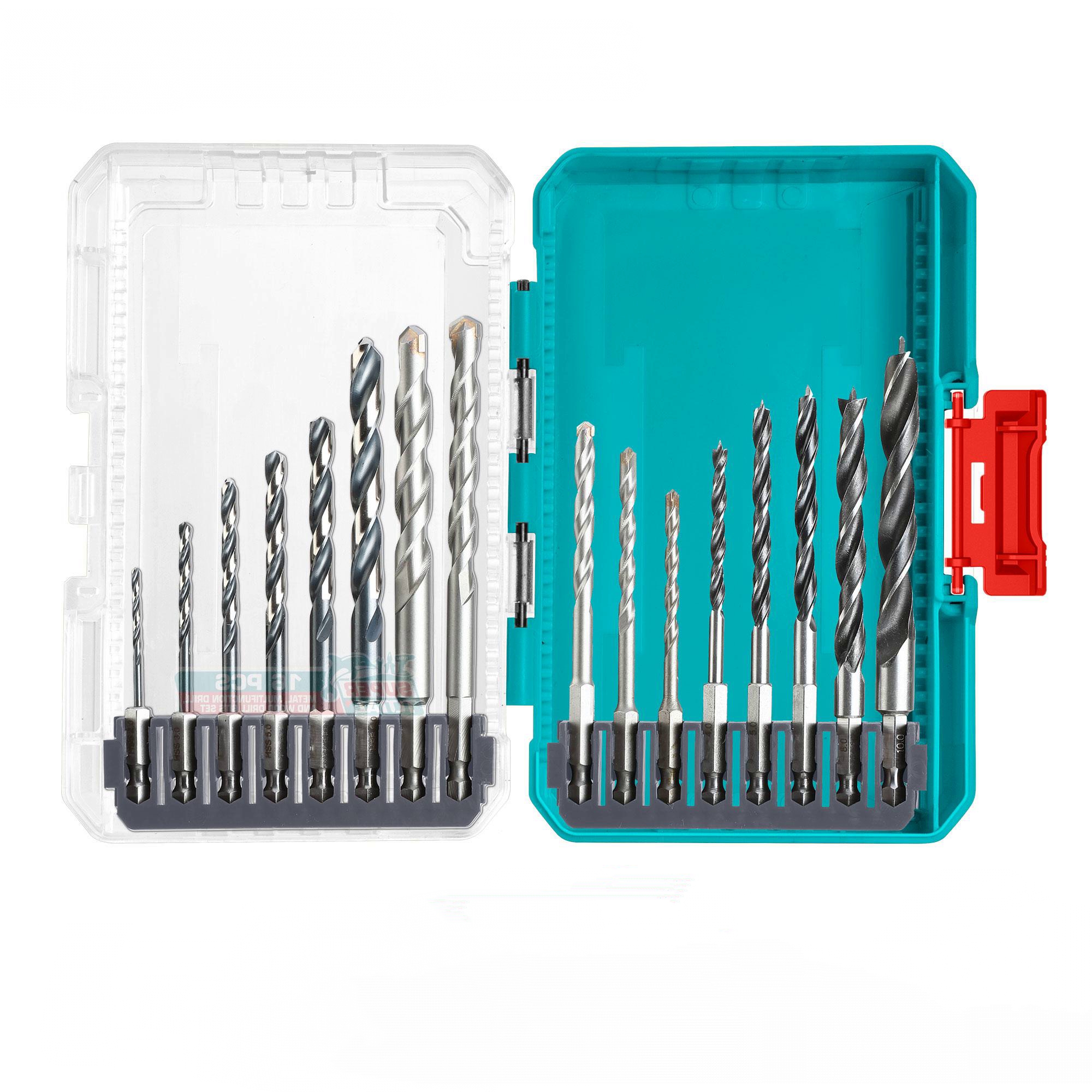 TACSDL11606.jpg Total 16 Pcs metal, multifunction drill, and wood drill bits set - Image 1